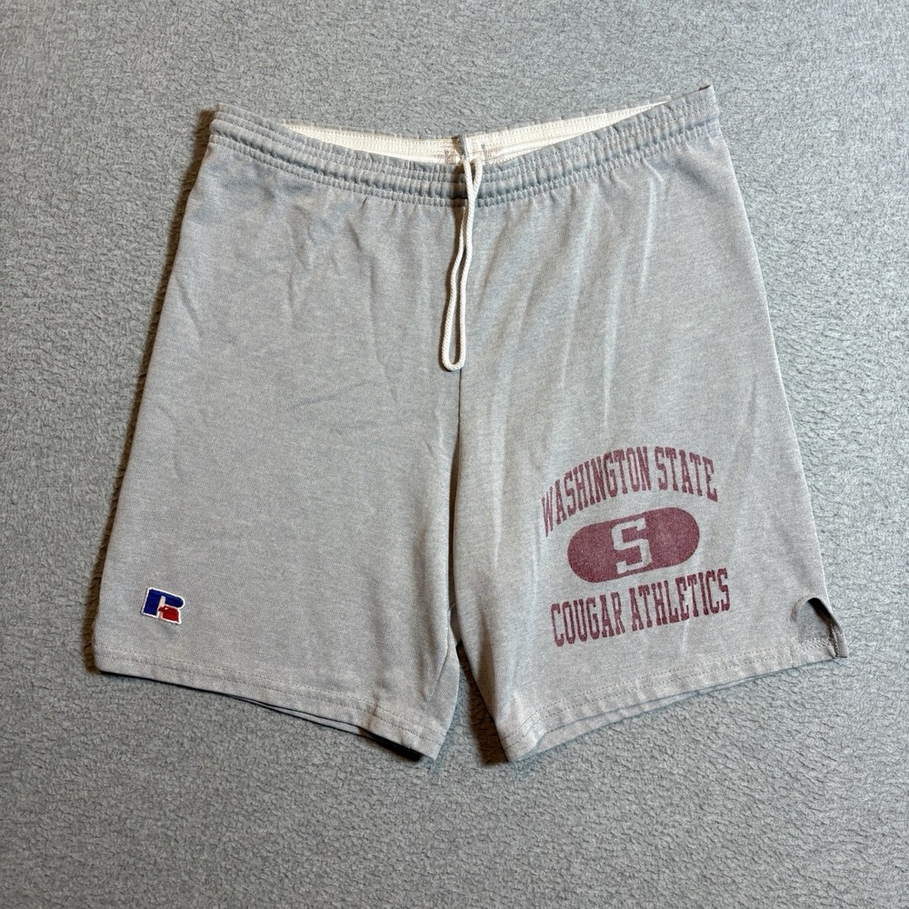 Vintage Russell Athletic WSU Cougars Sweat Shorts Mens Grey Gym USA Made 90s